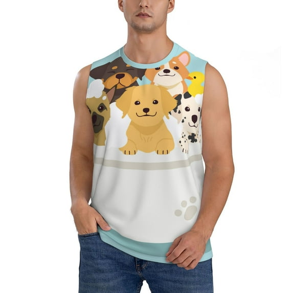 Kdxio Cute Dog In Bathtub for Men's Muscle T-shirt,Sleeveless for Workout Running Athletic Gym Lounge Casual
