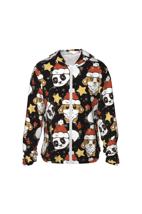 Cute Dog Panda Print Women Men Sun Protection UPF 50+ Jackets Zip Up Long Sleeve Hoodie Hiking Lightweight with Pockets