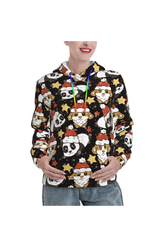 Cute Dog Panda Print Womens Oversized Hoodies Sweatshirts Hooded Pullover Tops Sweaters Casual-Medium