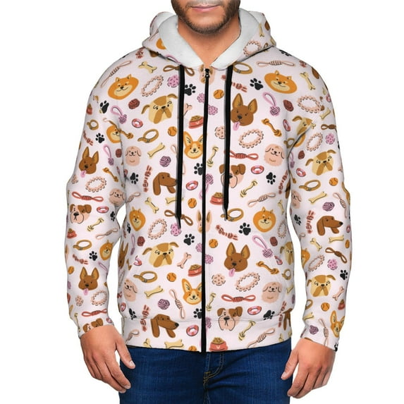 Kdxio Cute Dog Print Men Hoodies Casual Hoodies for Men with Zip Pockets Full Zip Long Sleeve Sweatshirt Sports Hooded Jacket-Small