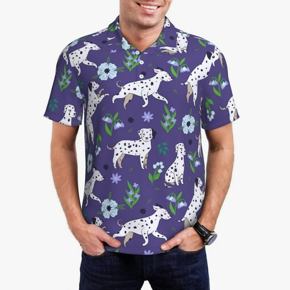Kdxio Cute Dog Print Men's Short Sleeve Polo Shirt,Midweight Men's Shirt