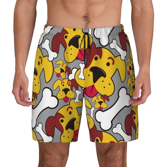 Kdxio Cute Dog Print Men's Swim Trunks with Compression Liner 7 Inch Inseam Quick Dry Swim Shorts