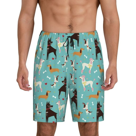 Kdxio Cute Dog Print Mens Sleep Shorts Bottoms Soft Comfy Pajama Wear Pants with Drawstring Pockets