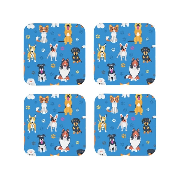 Kdxio Cute Dogs Funny Coasters,4 Pcs Leather Coasters,Housewarming Gifts,Protect Furniture From Water Marks Scratch And Damage