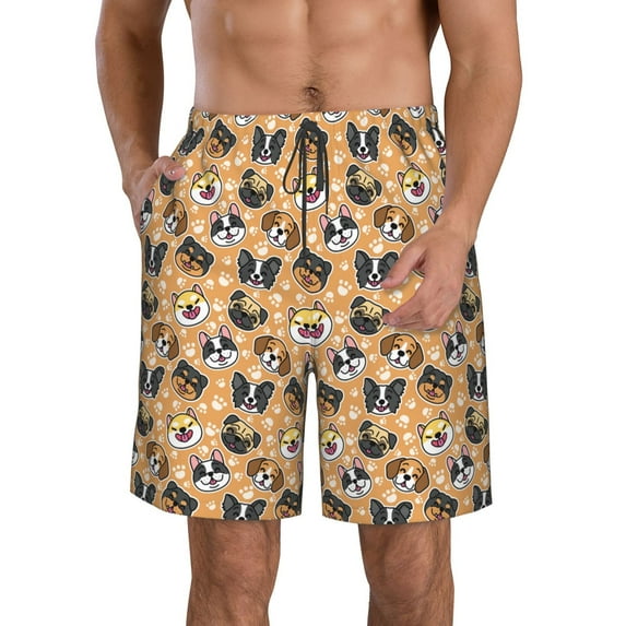 Kdxio Cute Dogs Head Pattern Mens Casual Shorts - Drawstring Summer Beach Sports Shorts for Men