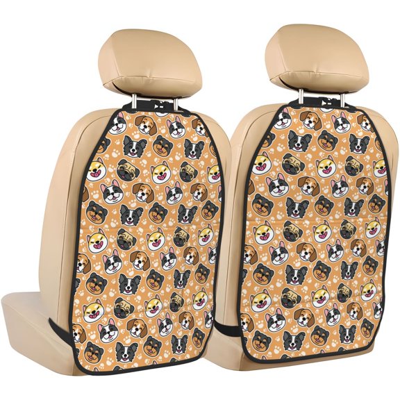 Kdxio Cute Dogs Head Print 2 Pack Car Kick Mat Seat Cover Back Protector Mat with Pockets for Organizer Backseat Protector and Storage Anti Kick Pad for Vehicles