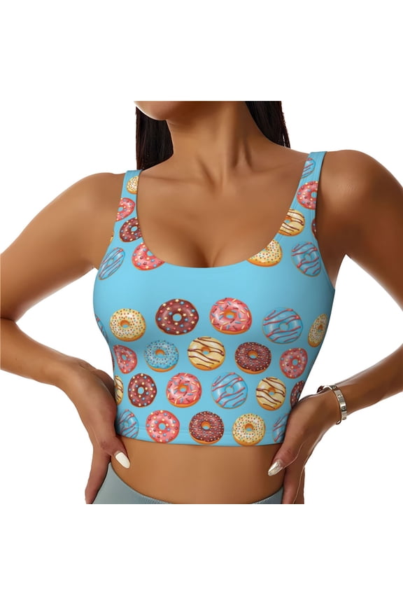 Cute Donut Print Workout Crop Tank Top for Women Racerback Yoga Tank Tops Athletic Sports Shirts Exercise Undershirts