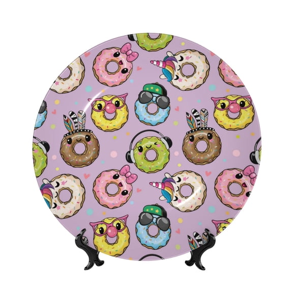 Kdxio Cute Donuts Bone China Decorative Plate Ceramic Decorative Plate for Home Office Wall Stand Decorative Plates for Home Bedroom-10in