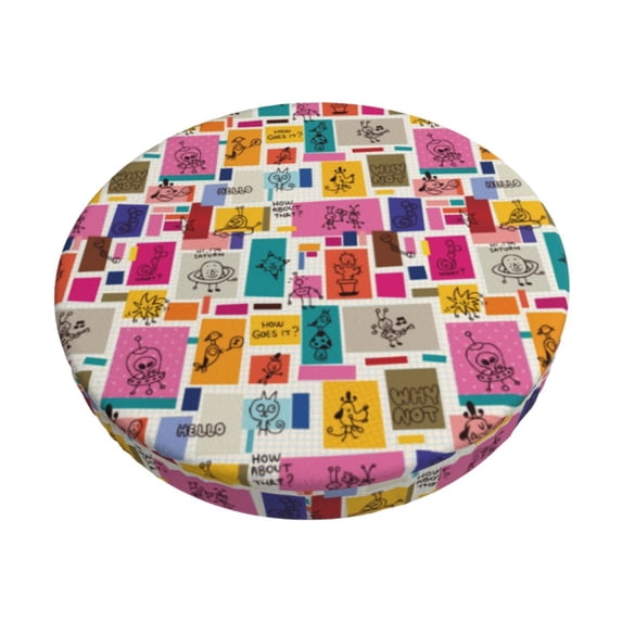 Kdxio Cute Doodles Print Stool Covers Round,Stretch Round Bar Stool Covers Washable Bar Stool Cushion Slipcover for 12-15 Inch Chair