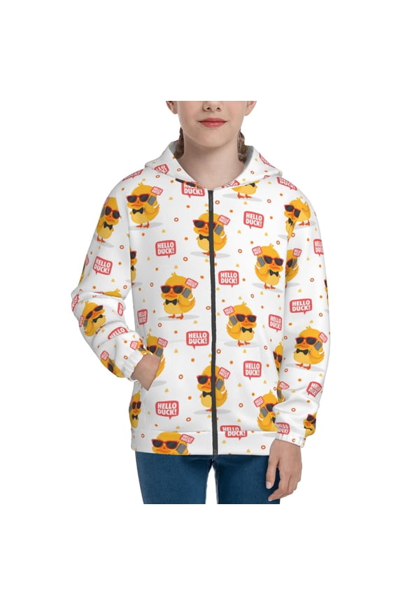 Cute Duck Pattern Kids Boys Girls Zip Up Hoodie 3D Printed Hooded Sweatshirt Hoody Coat with Pocket 7-12 Y-Medium