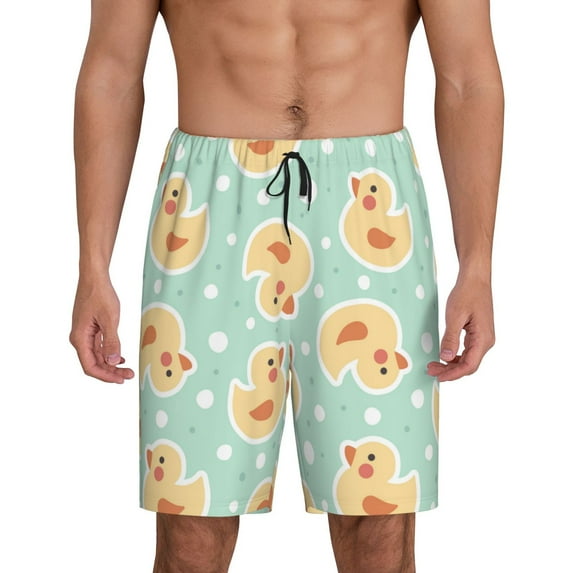 Kdxio Cute Duck Print Mens Sleep Shorts Bottoms Soft Comfy Pajama Wear Pants with Drawstring Pockets