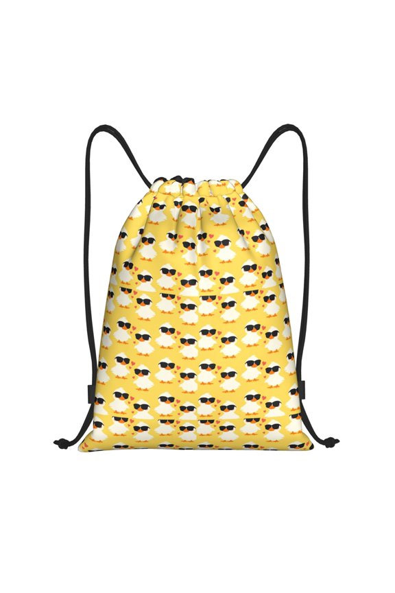 Cute Duck With Black Glasses Print Drawstring Backpack Bag,Waterproof Draw String Back Sack, Gym Drawstring Bags Swim Bag For Unisex