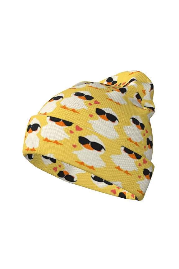 Cute Duck With Black Glasses Winter Beanie for Men Women Beanie Knit Hat Cuffed Cap Beanie Knit Chunky Snow Cap