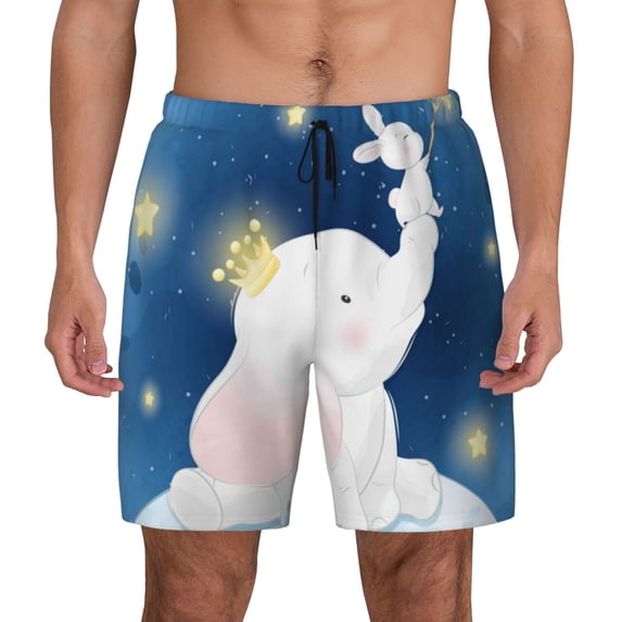 Kdxio Cute Elephant Print Men'S Swim Trunks With Compression Liner 7 Inch Inseam Quick Dry Swim Shorts