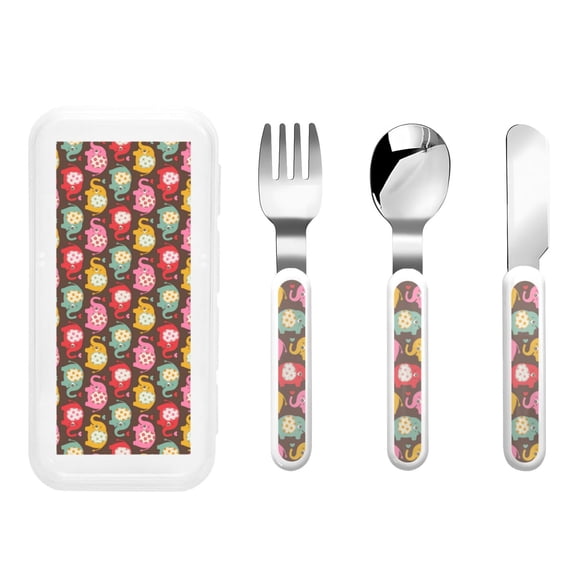 Kdxio Cute Elephants Toddler Utensils Set - Kids Silverware Set, Set Kids Utensils Set with Case for Preschooler Children