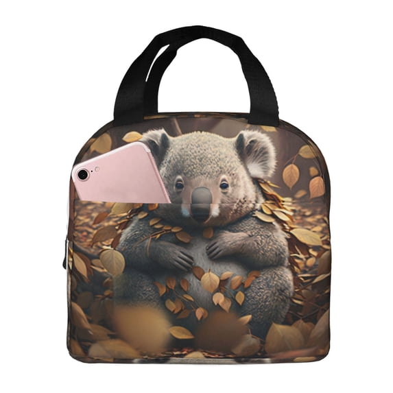 Kdxio Cute Fallen Leaf Koala Print Insulated Lunch Bag,Reusable Tote Lunch Box for Women Men,Leakproof Cooler Lunch Bags for Work Office Travel Picnic