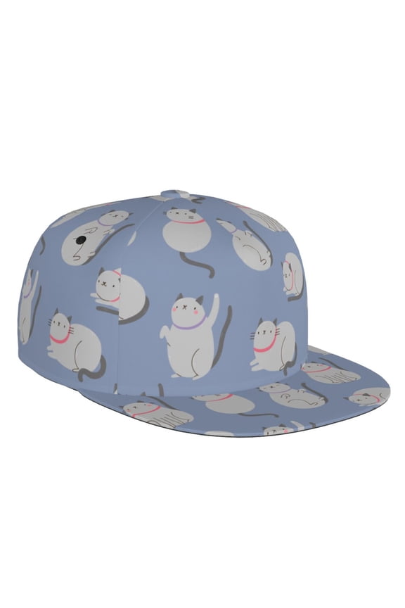 Cute Fat Cat Print Snapback Hat for Men Women,Adjustable Baseball Cap