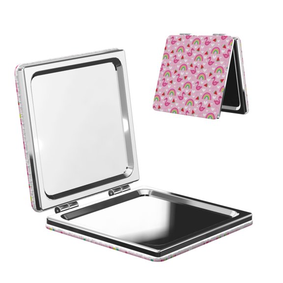 Kdxio Cute Flamingo Pocket Mirror, 1X/2X Travel Makeup Mirror 2-Sided Folding Small Mirror Portable Double-Sided Magnifying Cosmetic Mirror for Gift-Square