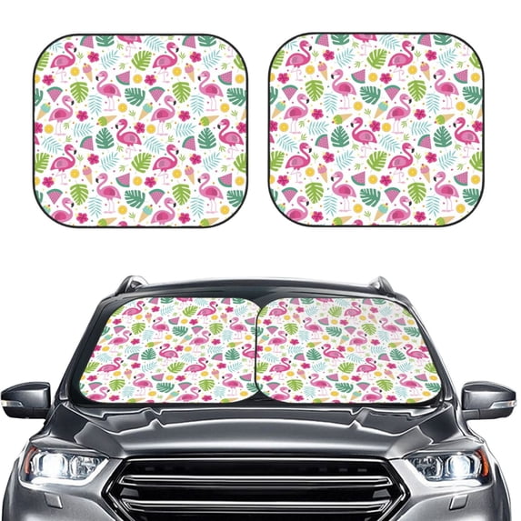 Kdxio Cute Flamingo Print 2-Piece Sun Shade Front Windshield - Foldable Car Front Window Sunshades for Most Sedans SUV Truck