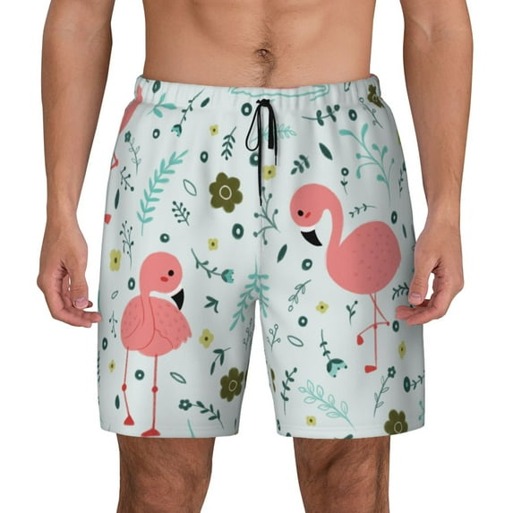 Kdxio Cute Flamingo Print Men'S Swim Trunks With Compression Liner 7 Inch Inseam Quick Dry Swim Shorts