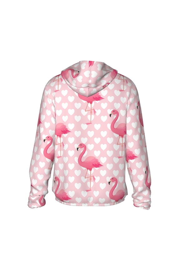 Cute Flamingo with Heart Print Women Men Sun Protection UPF 50+ Jackets Zip Up Long Sleeve Hoodie Hiking Lightweight with Pockets