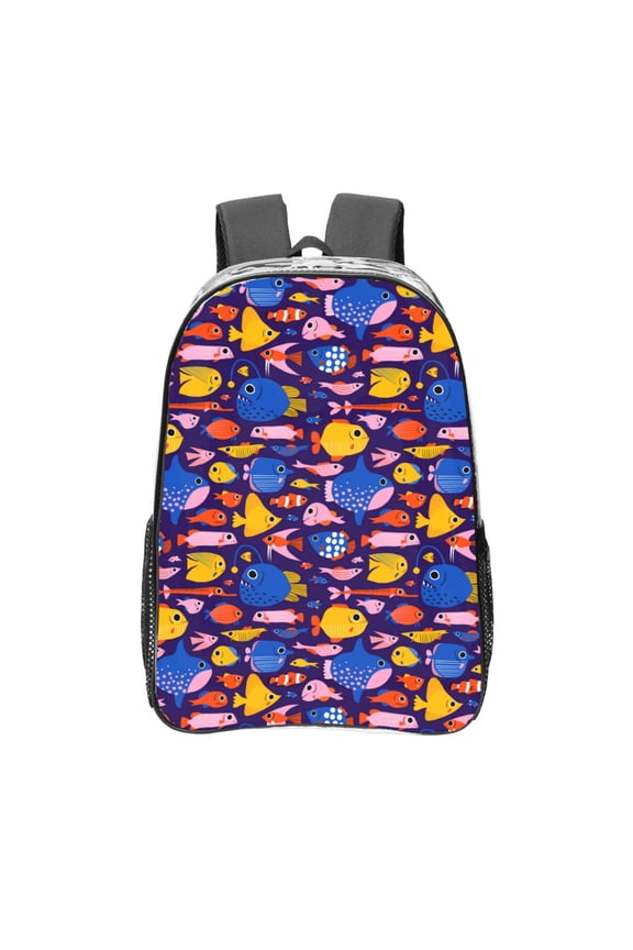 Cute Flat Hand Drawn Fishes Clear Backpack, Transparent Bookbag for School for Women Men, Capacity Clear Bag for College, Travel