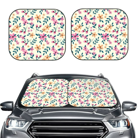 Kdxio Cute Flower Print 2-Piece Sun Shade Front Windshield - Foldable Car Front Window Sunshades For Most Sedans Suv Truck