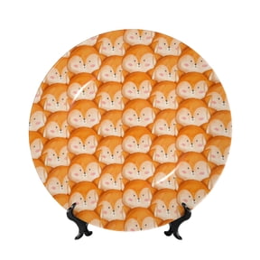 Kdxio Cute Fox Faces Pattern Bone China Decorative Plate Ceramic Decorative Plate for Home Office Wall Stand Decorative Plates for Home Bedroom-7in