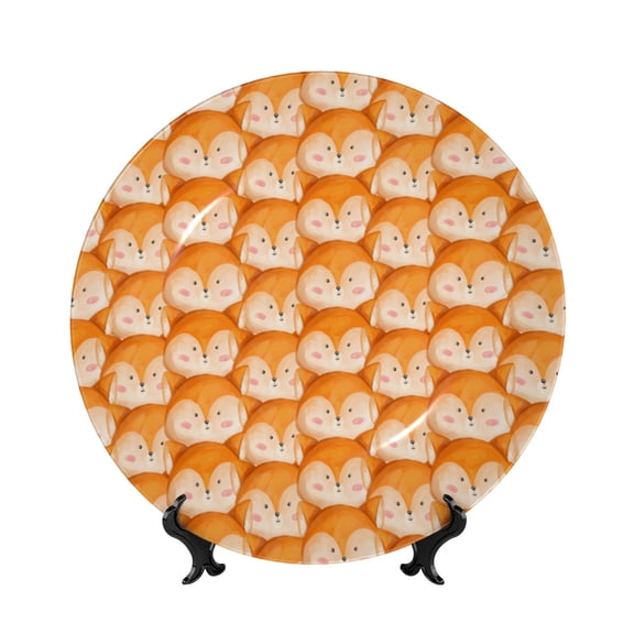 Kdxio Cute Fox Faces Pattern Bone China Decorative Plate Ceramic Decorative Plate for Home Office Wall Stand Decorative Plates for Home Bedroom-8in