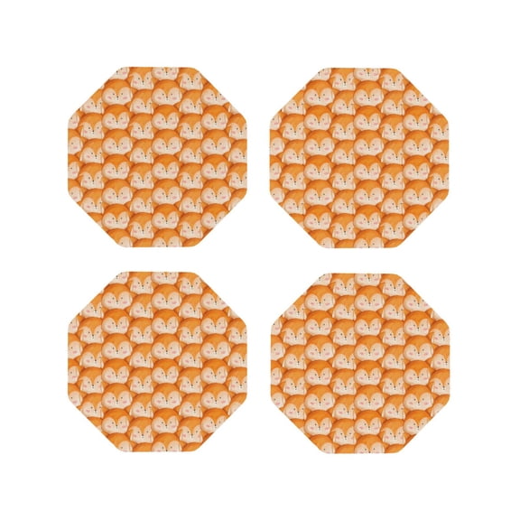 Kdxio Cute Fox Faces Pattern Funny Coasters,4 Pcs Leather Coasters,Housewarming Gifts,Protect Furniture from Water Marks Scratch and Damage