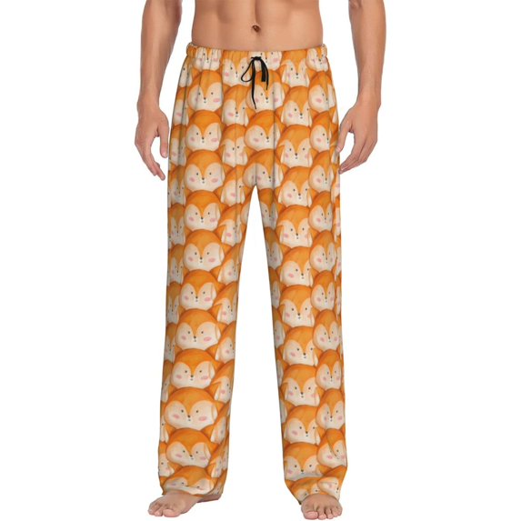Kdxio Cute Fox Faces Pattern Print Men's Sleep Pajama Pant Lounge Pants with Pockets-Large