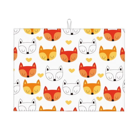 Kdxio Cute Fox with Heart for Dish Drying Mat,24*18 inch Absorbent Dish Drainer Kitchen Counter,Large Size Dish Drying Pad for Countertops,Draining Racks