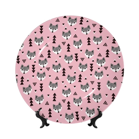 Kdxio Cute Fox Pink Tree Bone China Decorative Plate Ceramic Decorative Plate for Home Office Wall Stand Decorative Plates for Home Bedroom-10in