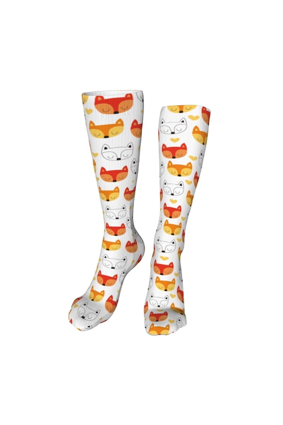 Cute Fox with Heart Funny Silky Novelty Funky Long Knee High Socks Soft 3D Print Cosplay Crazy Stockings for Men Women