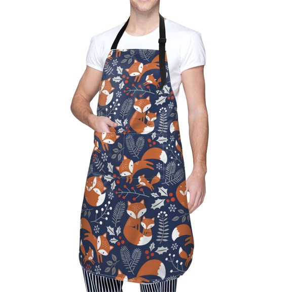 Kdxio Cute Foxes Apron with Pockets Adjustable Kitchen Aprons for Men Women Waterproof Aprons for Cooking,Drawing,Crafting, Baking Household Cleaning