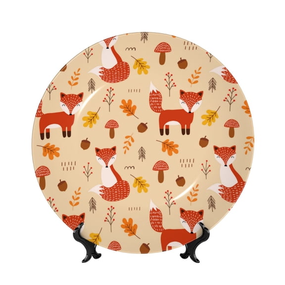 Kdxio Cute Foxes Bone China Decorative Plate Ceramic Decorative Plate for Home Office Wall Stand Decorative Plates for Home Bedroom-10in