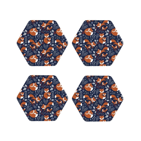 Kdxio Cute Foxes Funny Coasters,4 Pcs Leather Coasters,Housewarming Gifts,Protect Furniture From Water Marks Scratch And Damage