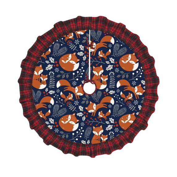 Kdxio Cute Foxes Print Christmas Tree Skirt Christmas Xmas Tree Skirts Mat for New Year Holiday Christmas Party Decorations-48"