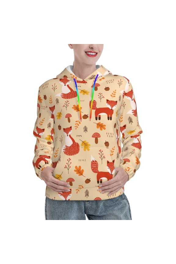 Cute Foxes Print Womens Oversized Hoodies Sweatshirts Hooded Pullover Tops Sweaters Casual-Medium