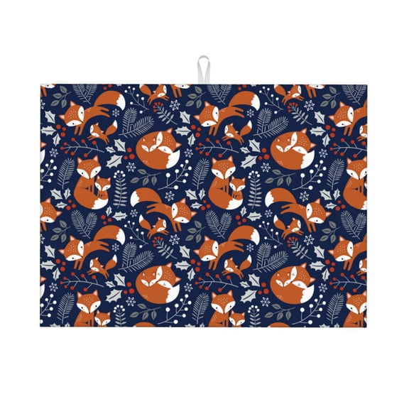 Kdxio Cute Foxes for Dish Drying Mat,24*18 inch Absorbent Dish Drainer Kitchen Counter,Large Size Dish Drying Pad for Countertops,Draining Racks