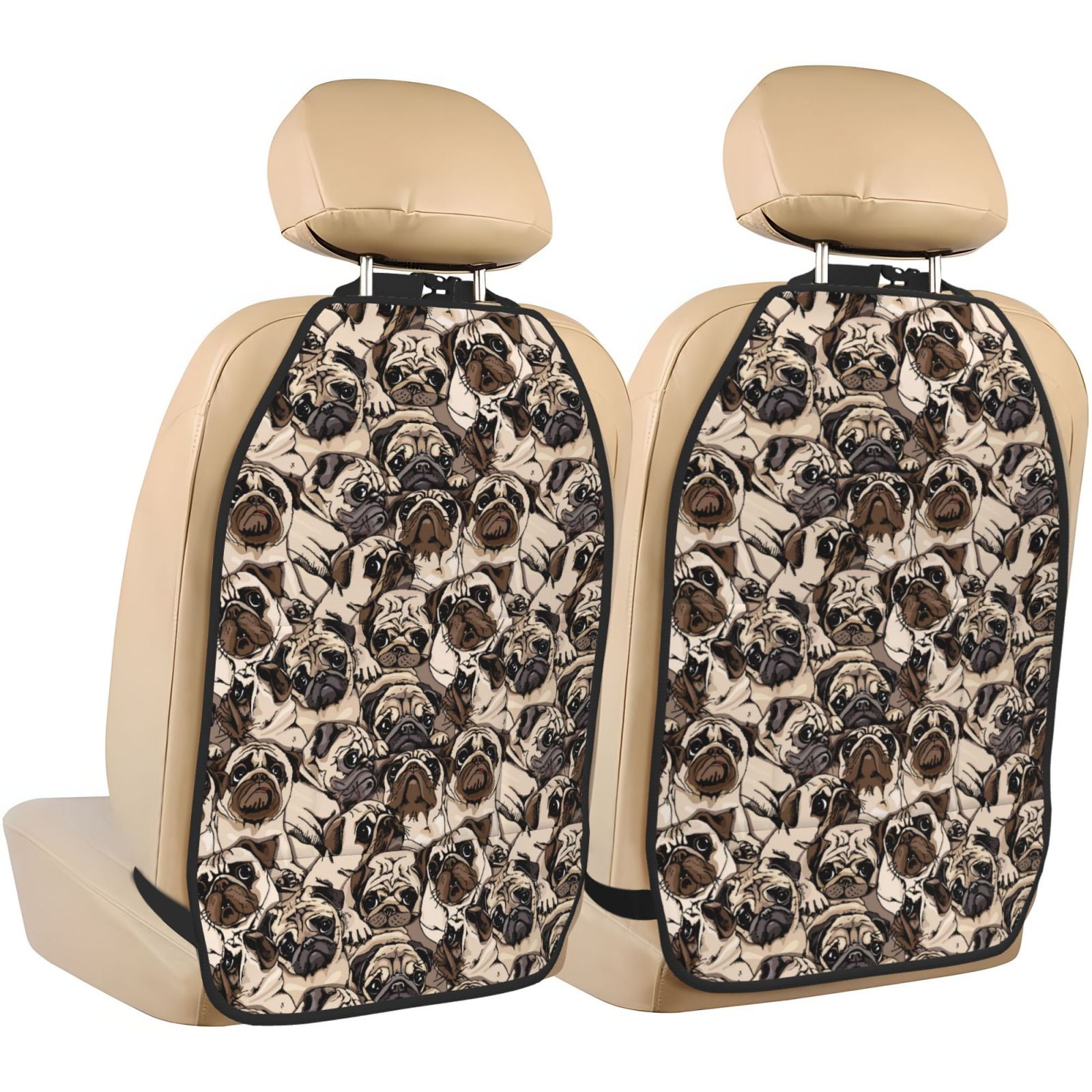 Kdxio Cute French Bulldog Print 2 Pack Car Kick Mat Seat Cover Back Protector Mat with Pockets for Organizer Backseat Protector and Storage Anti Kick Pad for Vehicles