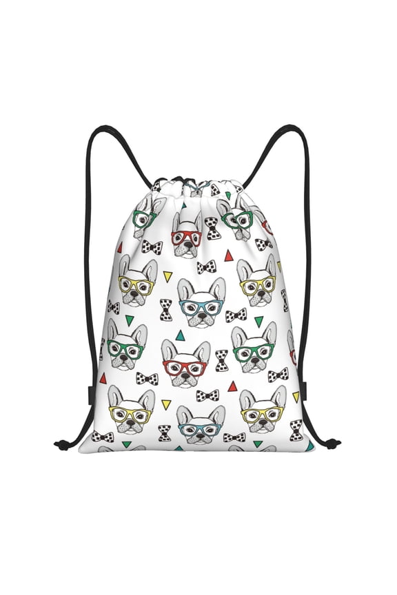 Cute French Bulldog Print Drawstring Backpack Bag,Waterproof Draw String Back Sack, Gym Drawstring Bags Swim Bag For Unisex