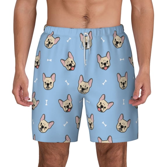 Kdxio Cute French Bulldog Print Men'S Swim Trunks With Compression Liner 7 Inch Inseam Quick Dry Swim Shorts