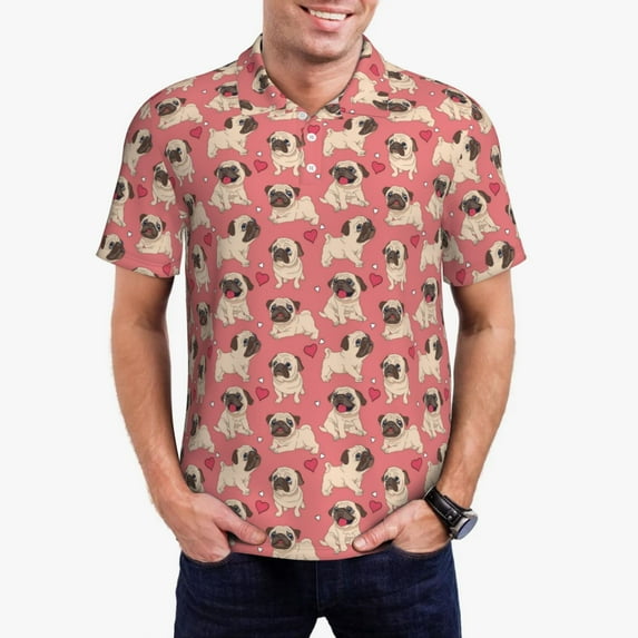 Kdxio Cute French Bulldog Print Men's Short Sleeve Polo Shirt,Midweight Men's Shirt