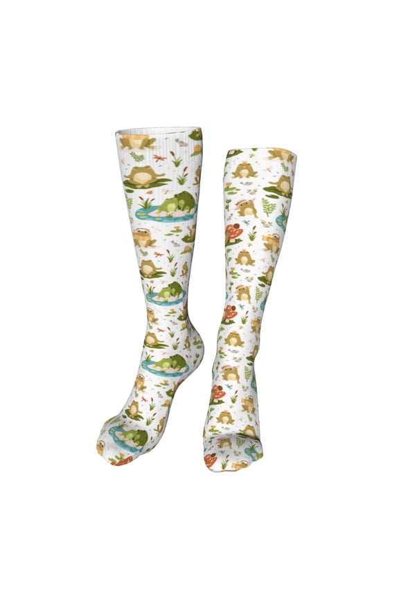 Cute Frog Funny Silky Novelty Funky Long Knee High Socks Soft 3D Print Cosplay Crazy Stockings for Men Women