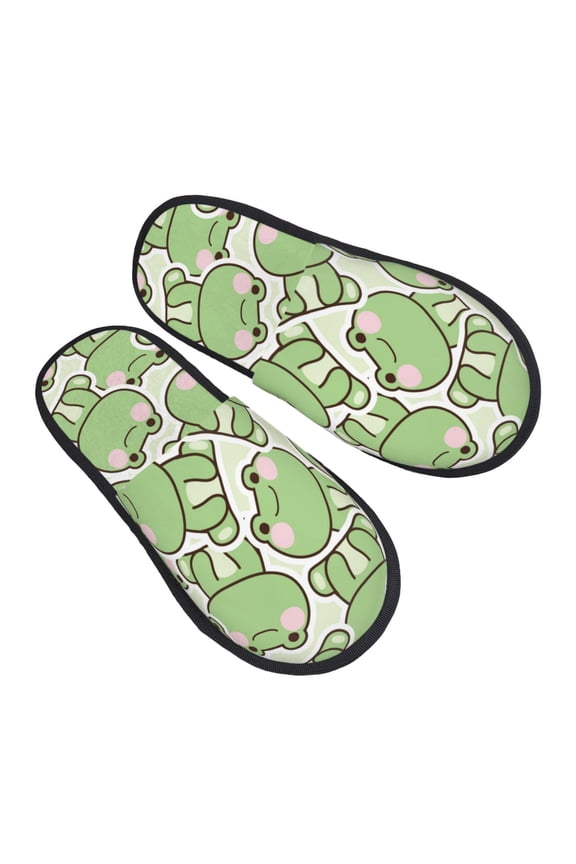 Cute Frog Pattern Slippers for Women Memory Foam Fuzzy House Slippers Bedroom Non-slip Warm Womens Slippers