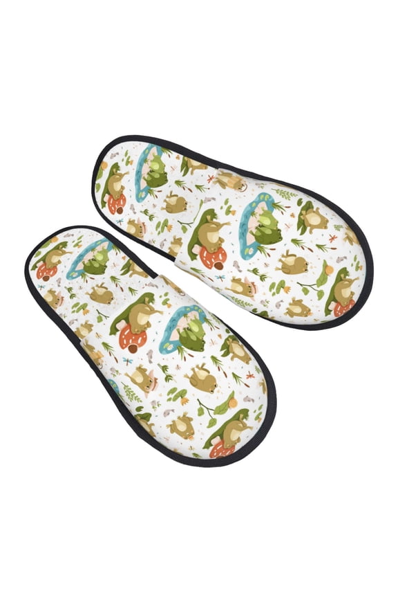 Cute Frog Pattern Slippers for Women Memory Foam Fuzzy House Slippers Bedroom Non-slip Warm Womens Slippers