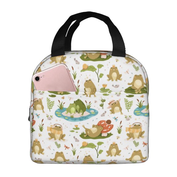 Kdxio Cute Frog Print Insulated Lunch Bag,Reusable Tote Lunch Box for Women Men,Leakproof Cooler Lunch Bags for Work Office Travel Picnic