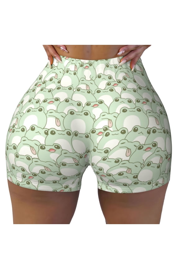 Cute Frog Print Workout Shorts for Women Seamless Soft Smooth Gym Yoga Scrunch Active Shorts