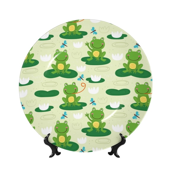 Kdxio Cute Frog1 Bone China Decorative Plate Ceramic Decorative Plate for Home Office Wall Stand Decorative Plates for Home Bedroom-10in